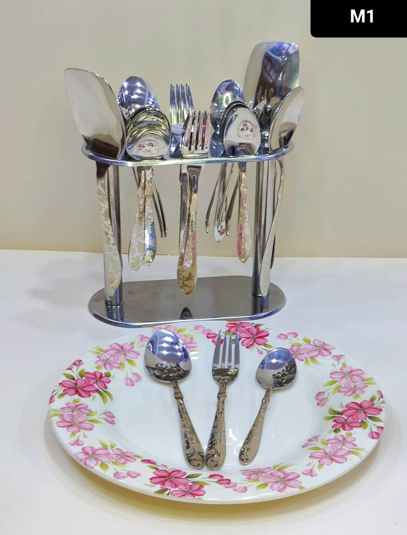 Stainless Steel Cutlery Set With Stand 23-Piece 12 Stainless Steel Cutlery Set With Stand 23-Piece