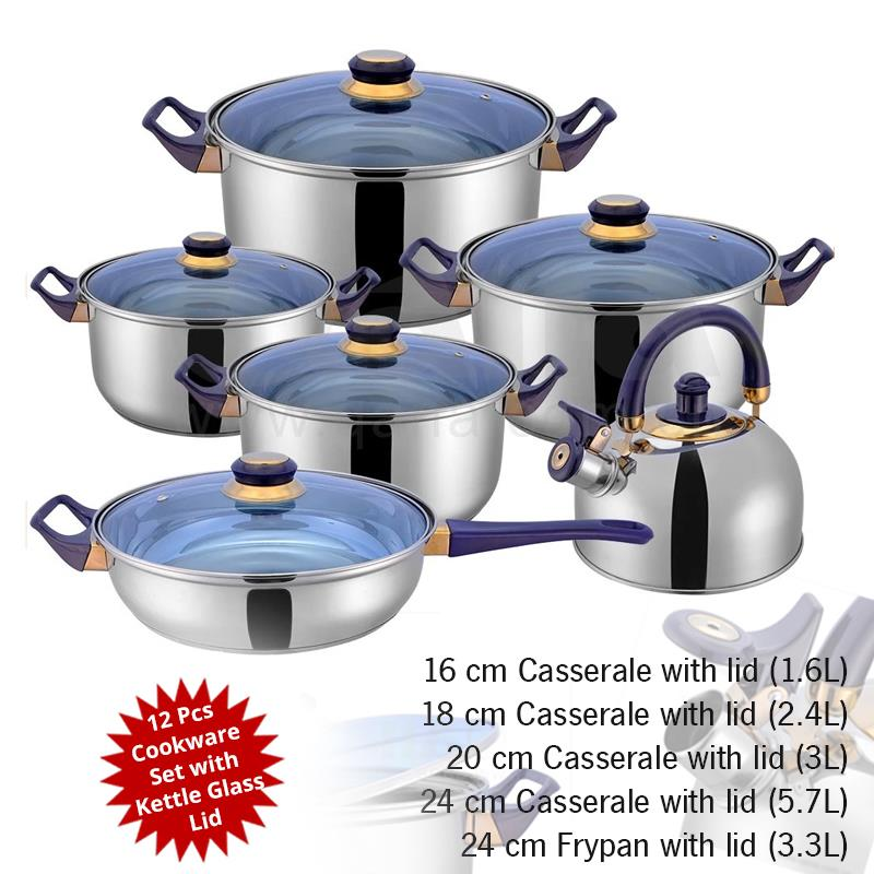 Stainless Steel Premium Quality Cookware Set With Kettle Glass Lid
