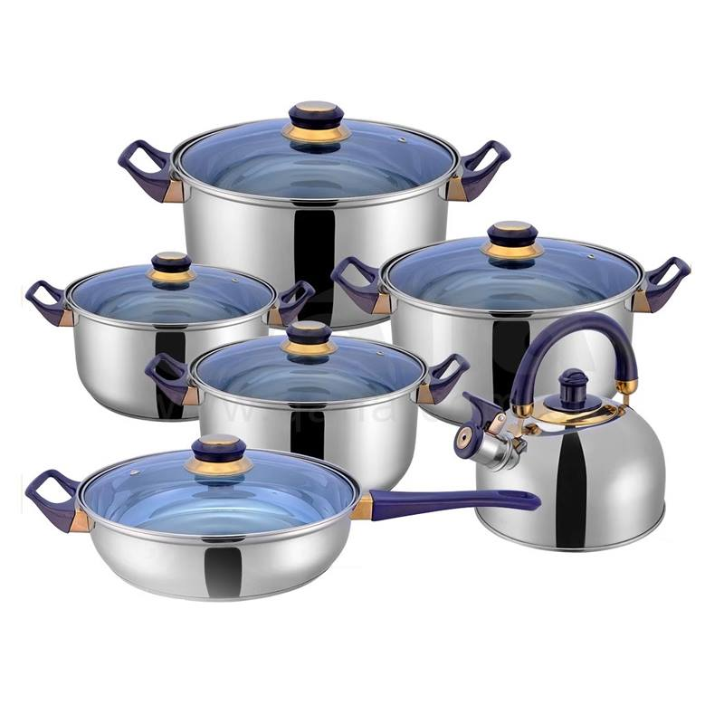 Stainless Steel Premium Quality Cookware Set With Kettle Glass Lid