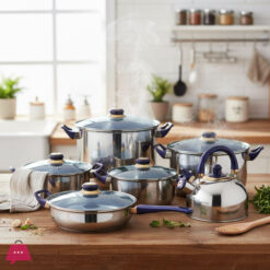 Stainless Steel Premium Quality Cookware Set with Kettle Glass Lid