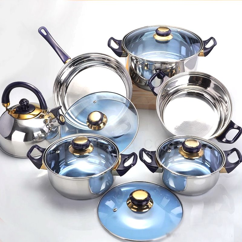 Stainless Steel Premium Quality Cookware Set With Kettle Glass Lid
