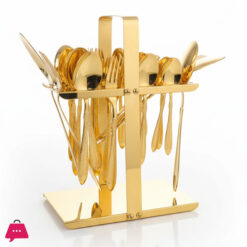 Versace Design Stainless Steel Gold Plated Cutlery Set with Stand - 29 Pcs