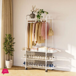 White Clothes Shoe Organizer Wardrobe Hanger Clothes Rack