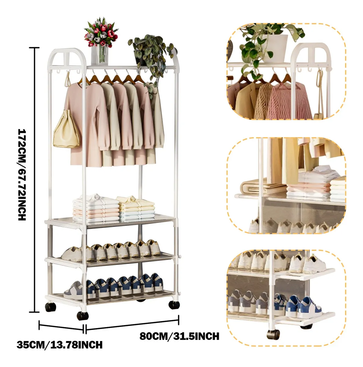 White Clothes Shoe Organizer Wardrobe Hanger Clothes Rack