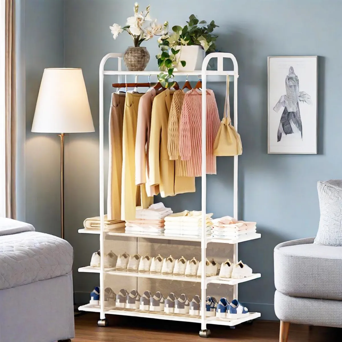 White Clothes Shoe Organizer Wardrobe Hanger Clothes Rack 8 White Clothes Shoe Organizer Wardrobe Hanger Clothes Rack