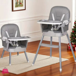 2-in-1 Folding High Chair with Height Adjustment 5-Point Safety Harness, Removable Dual Trays & PU Cushion and Non-Slip Metal Legs - Lightweight
