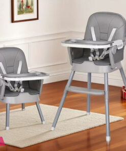 2-in-1 Folding High Chair with Height Adjustment 5-Point Safety Harness, Removable Dual Trays & PU Cushion and Non-Slip Metal Legs - Lightweight