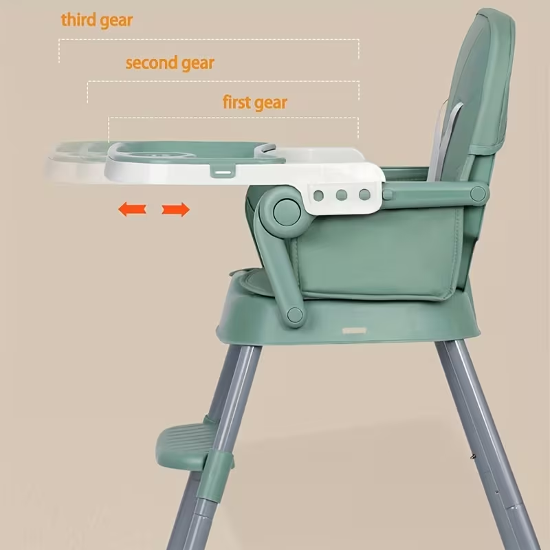 2-In-1 Folding High Chair With Height Adjustment 5-Point Safety Harness, Removable Dual Trays &Amp; Pu Cushion And Non-Slip Metal Legs - Lightweight