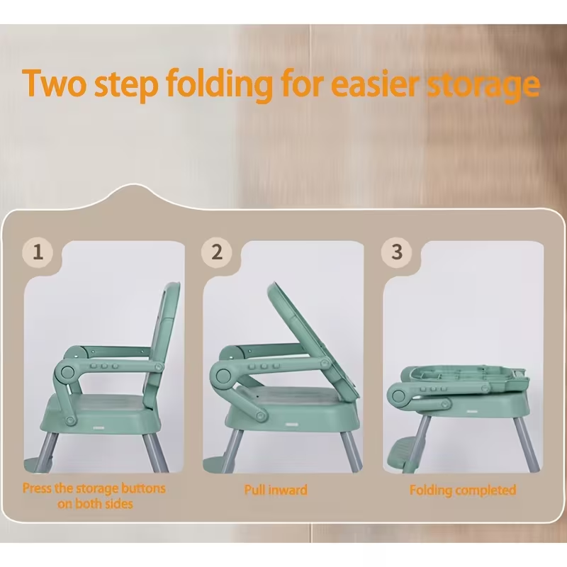 2-In-1 Folding High Chair With Height Adjustment 5-Point Safety Harness, Removable Dual Trays &Amp; Pu Cushion And Non-Slip Metal Legs - Lightweight