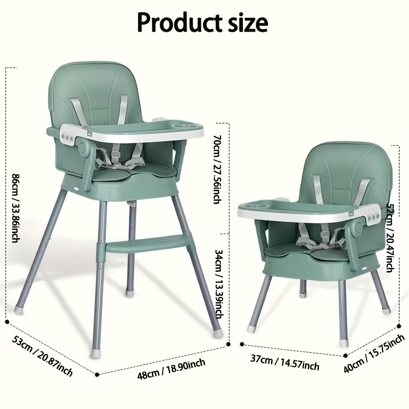 2-In-1 Folding High Chair With Height Adjustment 5-Point Safety Harness, Removable Dual Trays &Amp; Pu Cushion And Non-Slip Metal Legs - Lightweight