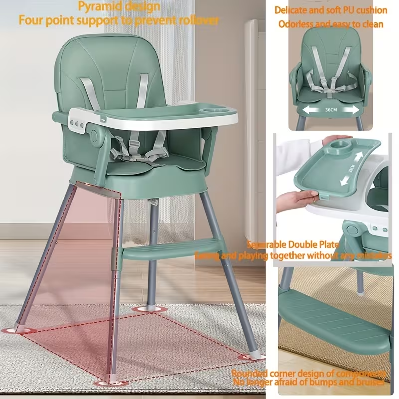 2-In-1 Folding High Chair With Height Adjustment 5-Point Safety Harness, Removable Dual Trays &Amp; Pu Cushion And Non-Slip Metal Legs - Lightweight 6 2-In-1 Folding High Chair With Height Adjustment 5-Point Safety Harness, Removable Dual Trays &Amp; Pu Cushion And Non-Slip Metal Legs - Lightweight