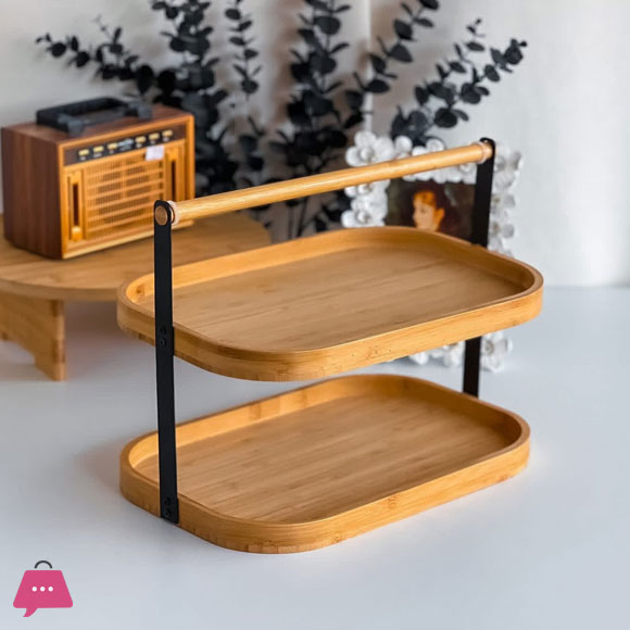 2-Tier Bamboo Dessert Stand Stylish And Durable Bamboo Multi-Use Shelf