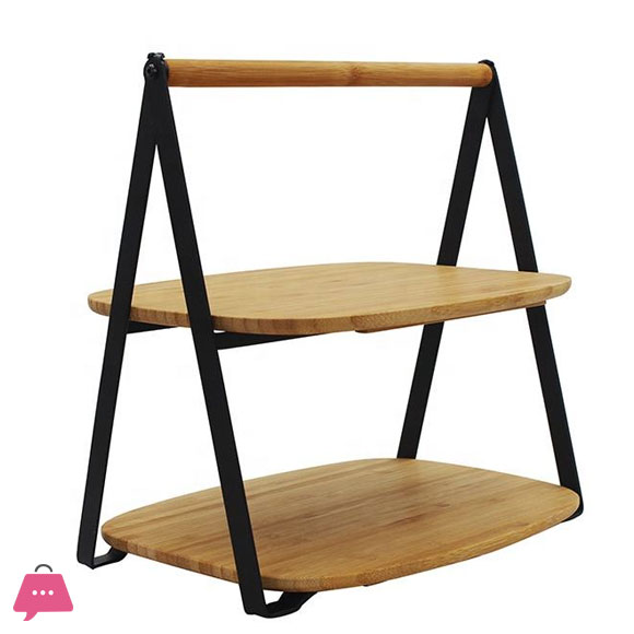 2-Tier Bamboo Serving Stand Modern Wood Display Cake Dessert Stand