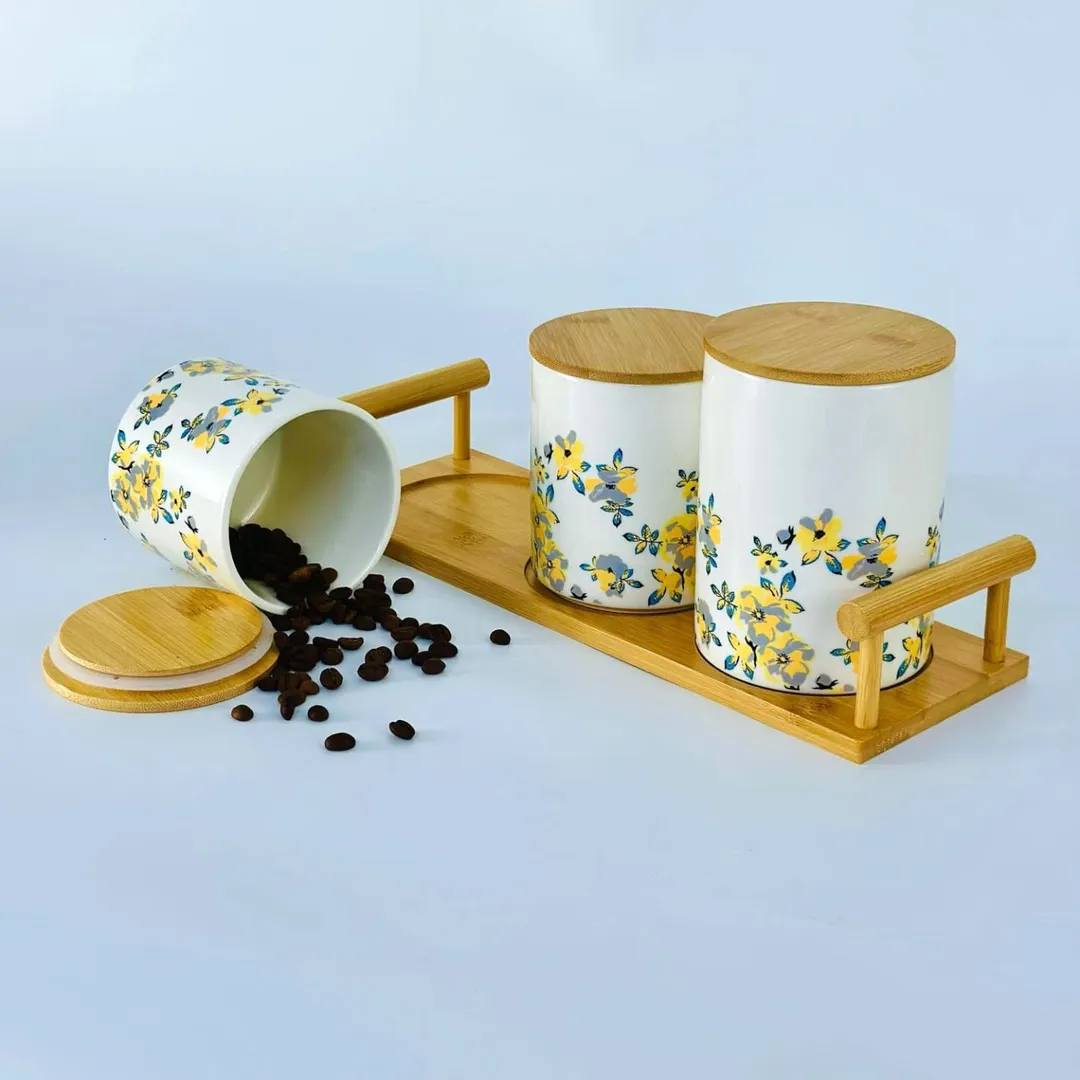 3-Pcs Ceramic Jar Set Bamboo Lid With Stand 7 3-Pcs Ceramic Jar Set Bamboo Lid With Stand