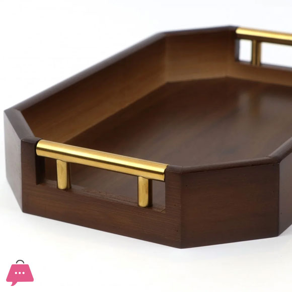 3-Piece Wooden Serving Tray Set With Gold Metal Handle 6 3-Piece Wooden Serving Tray Set With Gold Metal Handle - Image 4