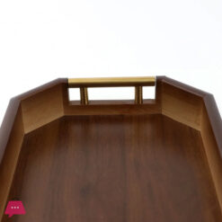 3-Piece Wooden Serving Tray Set With Gold Metal Handle 12 3-Piece Wooden Serving Tray Set With Gold Metal Handle