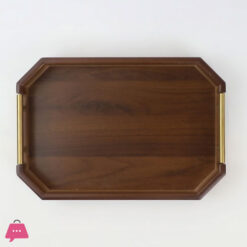 3-Piece Wooden Serving Tray Set With Gold Metal Handle 10 3-Piece Wooden Serving Tray Set With Gold Metal Handle