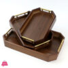 3-Piece Wooden Serving Tray Set With Gold Metal Handle 2 3-Piece Wooden Serving Tray Set With Gold Metal Handle