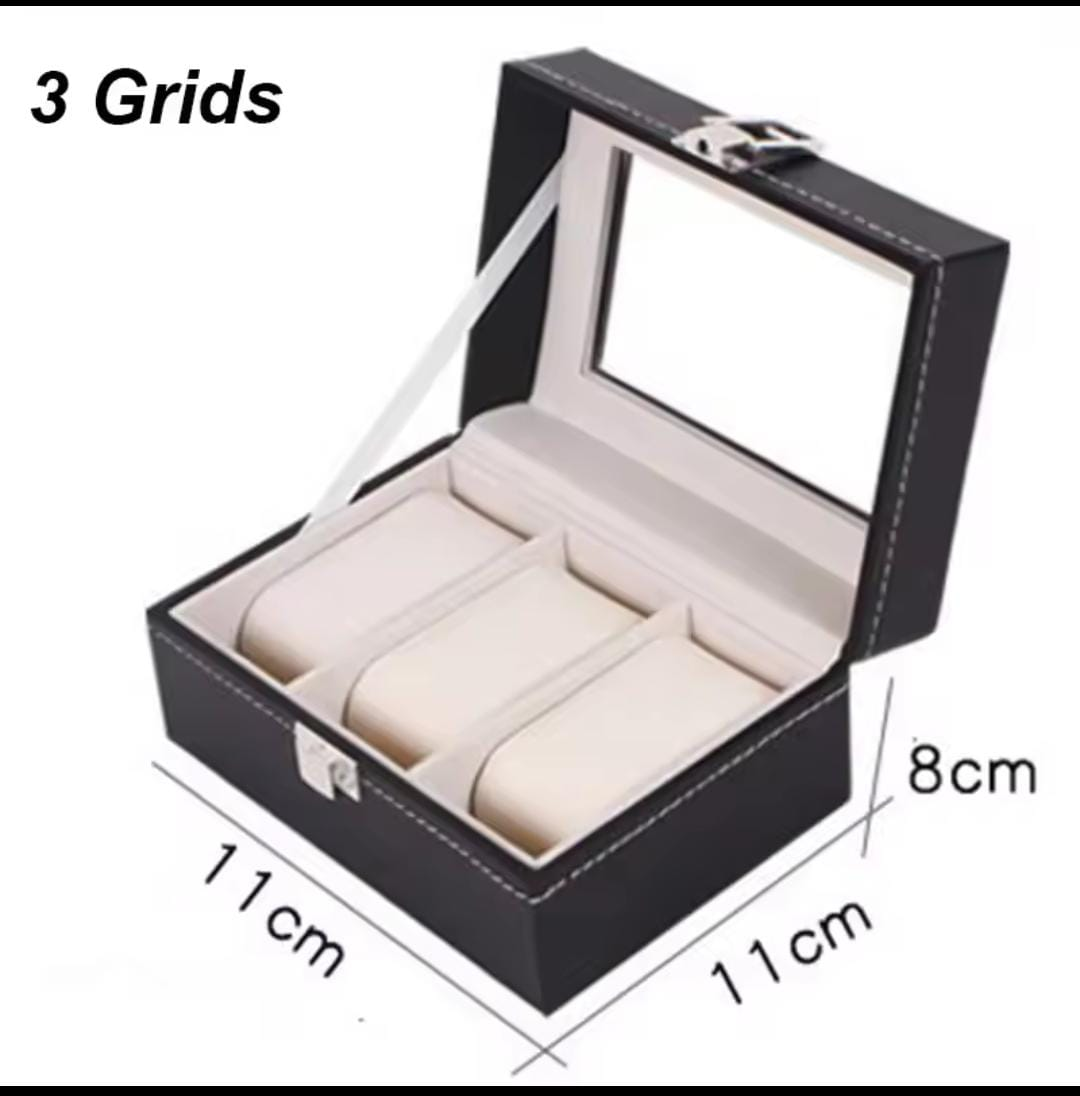 3- Slot Black Pu Leather Watch Storage Box