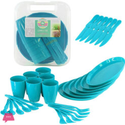 31 Piece Camping Picnic Plastic Utensils BBQ Set with Knives Forks Spoons Cups & Plates Reusable