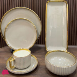 32-Piece Gradient Ceramic Dinnerware Set With Gold Trim