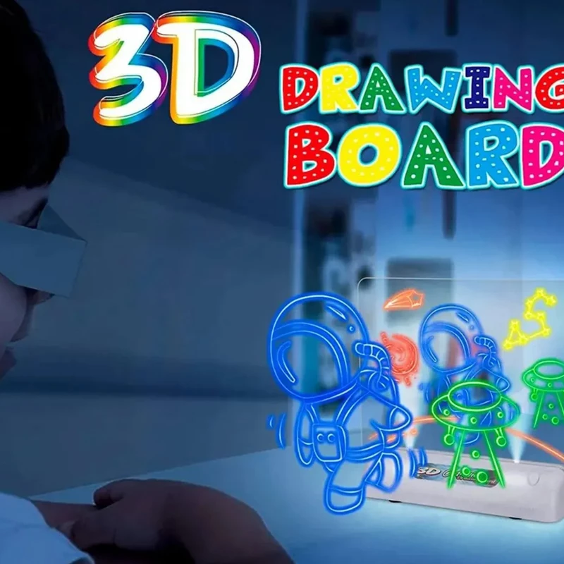Unicorn 3D Magic Drawing Board With Led Backlight &Amp; 4 Neon Markers And Glasses