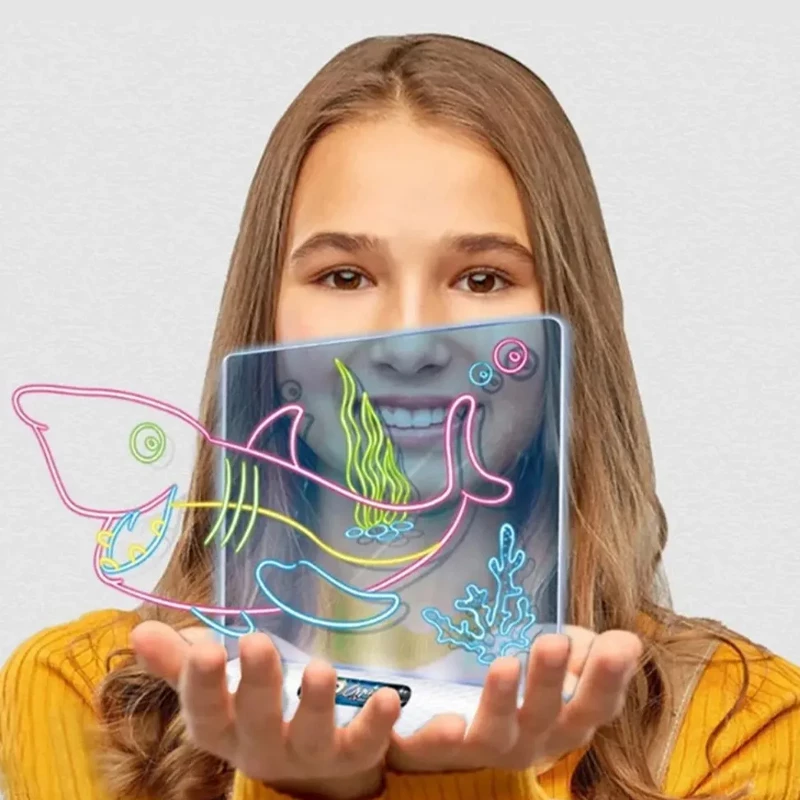 Unicorn 3D Magic Drawing Board With Led Backlight &Amp; 4 Neon Markers And Glasses