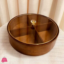 4 Compartment Round Divided Dry Fruits Snacks Tray With Gold-Rimmed Glass Lid 28Cm