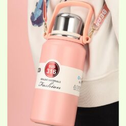 Stainless Steel Tumblers 316 Stainless Steelvacuum Insulated Cupportable Diagonal Travel Kettle With Handleoutdoor Large Capacity Sports Kettle Cups Color Pink Size 1500Ml