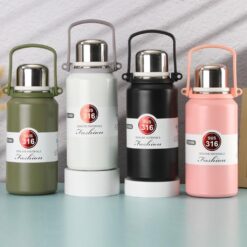 Stainless Steel Tumblers 316 Stainless Steelvacuum Insulated Cupportable Diagonal Travel Kettle With Handleoutdoor Large Capacity Sports Kettle Cups Color Pink Size 1500Ml