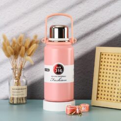 Stainless Steel Tumblers 316 Stainless Steelvacuum Insulated Cupportable Diagonal Travel Kettle With Handleoutdoor Large Capacity Sports Kettle Cups Color Pink Size 1500Ml