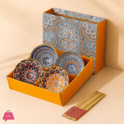 6Pcs Koren Style Porcelain Bowl And Chopstick Set, Ceramic Tableware With Camellia Design, Microwave Safe, Round Shape