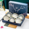 6Pcs Koren Style Porcelain Bowl And Chopstick Set, Ceramic Tableware With Camellia Design, Microwave Safe, Round Shape