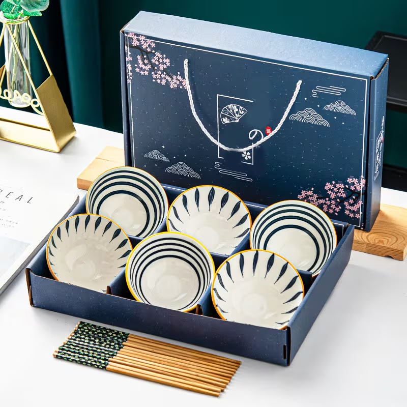 6Pcs Koren Style Porcelain Bowl And Chopstick Set, Ceramic Tableware With Camellia Design, Microwave Safe, Round Shape 20 6Pcs Koren Style Porcelain Bowl And Chopstick Set, Ceramic Tableware With Camellia Design, Microwave Safe, Round Shape