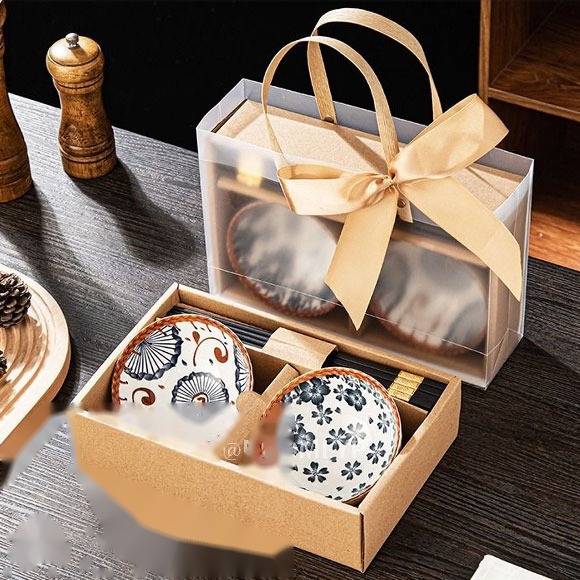 Japanese-Style Bowl and Chopstick Set Ceramic Tableware Gift Box Set