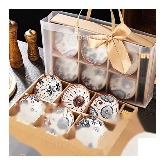 Japanese-Style Bowl and Chopstick Set Ceramic Tableware Gift Box Set