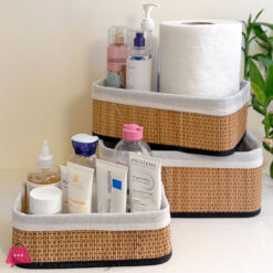 Natural Bamboo Storage Baskets With Fabric Lining Set Of 3 9 Natural Bamboo Storage Baskets With Fabric Lining Set Of 3