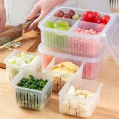 Refrigerator Storage Box 46 Grid Food Vegetable Fruit Storage Box Fridge Organizer Drain Basket Meat Onion Ginger Clear Crisper