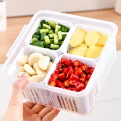 Refrigerator Storage Box 46 Grid Food Vegetable Fruit Storage Box Fridge Organizer Drain Basket Meat Onion Ginger Clear Crisper