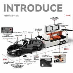 124 Model 3 Alloy Trailer Rv Model Childrens Toy Car With Sound And Light Collection Ornaments For Boys Gifts