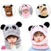 Boys and Girls Adorable Winter Baby Cap Velvet Cartoon Panda & Rabbit Hat with Warm Neck Collar