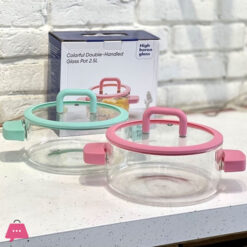 Colorful Double Handle Pot 1800Ml Glass Serving Bowl With Lid Oven Microwave Safe Casserole