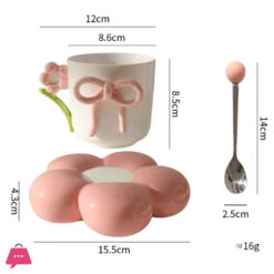 Creative Bow Ceramic Mug Home Flower Coffee Cup Saucer