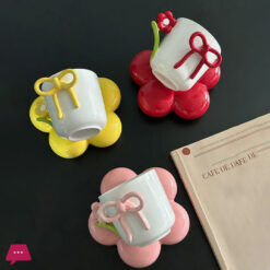 Creative Bow Ceramic Mug Home Flower Coffee Cup Saucer
