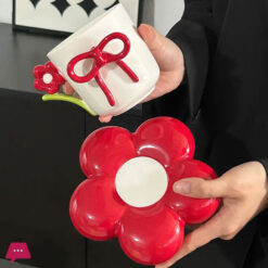 Creative Bow Ceramic Mug Home Flower Coffee Cup Saucer