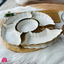 Elegant 6-Piece Ceramic &Amp; Bamboo Serving Platter Versatile Divided Appetizer Dish