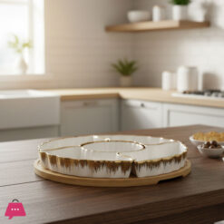 Elegant 6-Piece Ceramic &Amp; Bamboo Serving Platter Versatile Divided Appetizer Dish