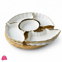 Elegant 6-Piece Ceramic &Amp; Bamboo Serving Platter Versatile Divided Appetizer Dish