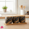 Elegant Marble Ceramic Spice Jars with Bamboo Lids & Stand - Set of 3