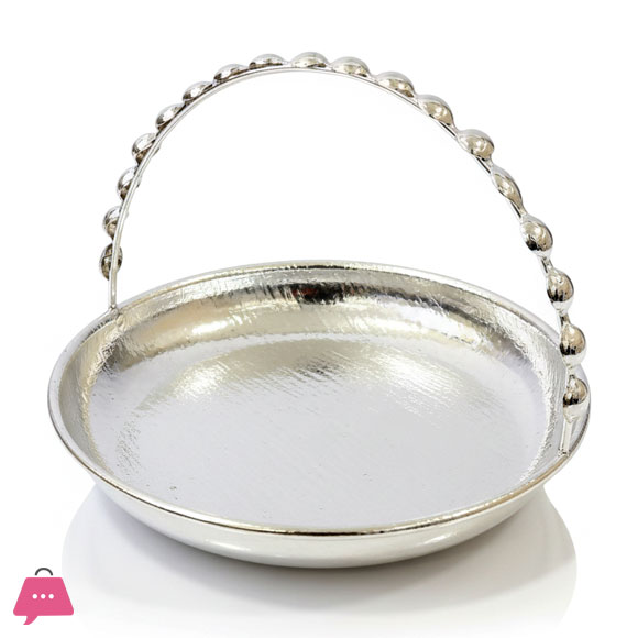Elegant Silver Plated Decorative Basket With Beaded Handle 4 Elegant Silver Plated Decorative Basket With Beaded Handle - Image 2